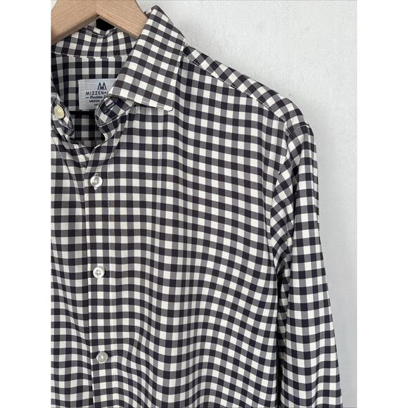Mizzen + Main Button Up Shirt Mens Medium Trim Fit Gray Gingham No Iron Workwear - Picture 2 of 12